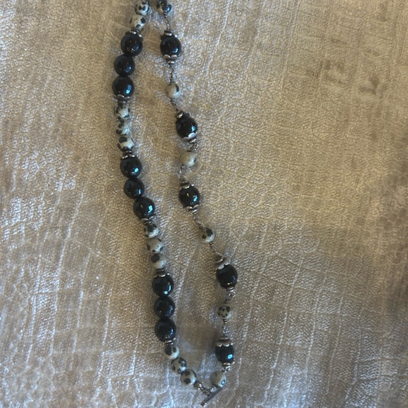 French Onyx, Dalmatian Faceted Beads, 925 Sterling Silver Necklace & Earrings. - Picture 6 of 13